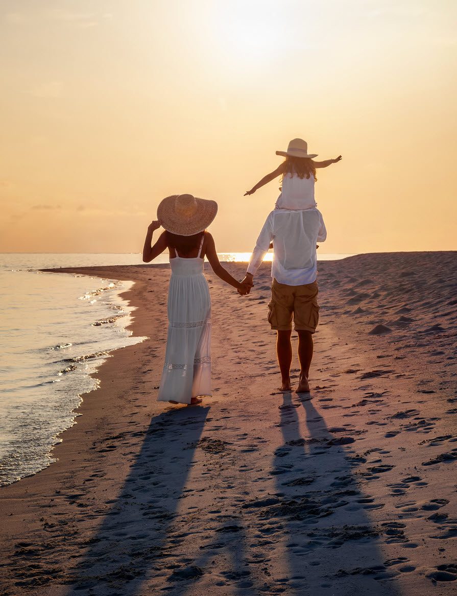 Family on beach.