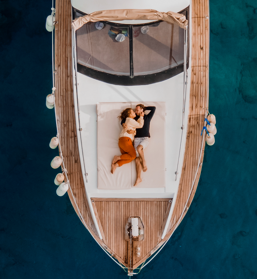 Couple vacation on boat.